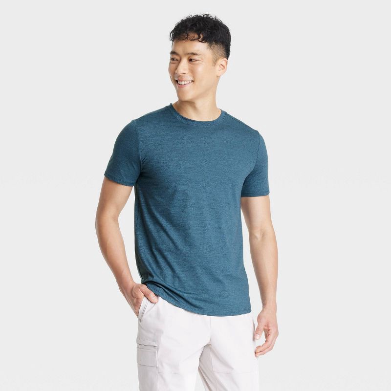 slide 1 of 3, Men's Short Sleeve Soft Stretch T-Shirt - All In Motion™ Navy Blue XL: Moisture Wicking, Quick Dry, UPF 50+, 1 ct