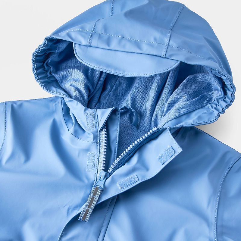 slide 3 of 4, Toddler Solid Rain Coat - Cat & Jack™ Blue 5T: Water-Resistant, Hooded, Reflective, Elastic Cuffs, 1 ct