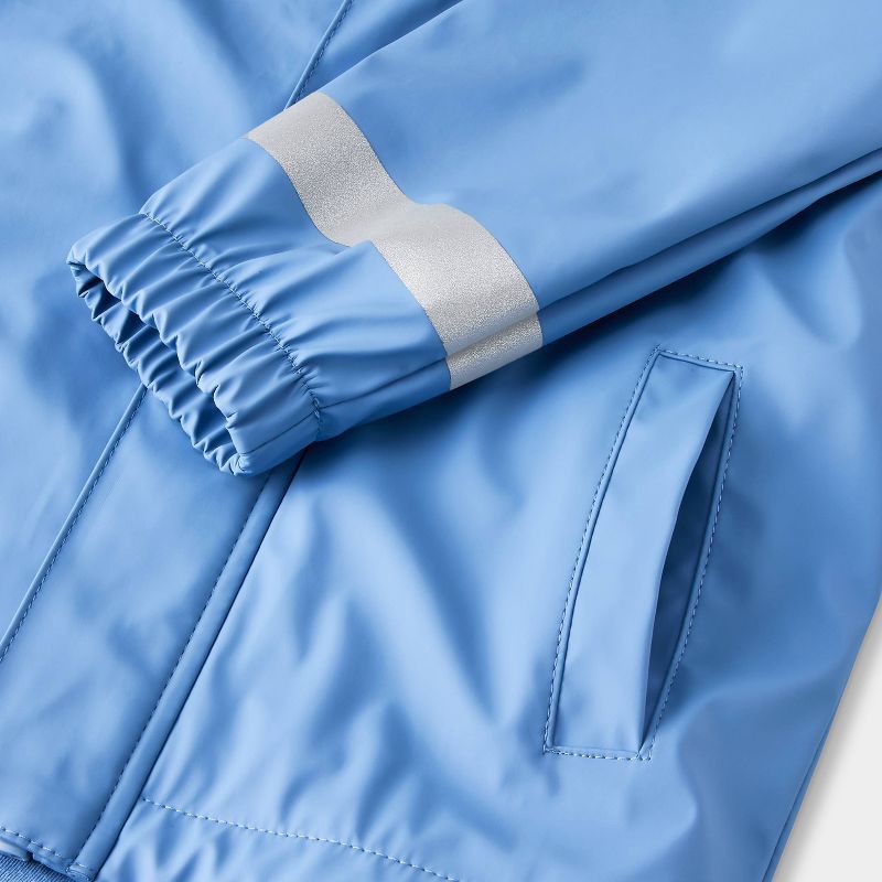 slide 4 of 4, Toddler Solid Rain Coat - Cat & Jack™ Blue 5T: Water-Resistant, Hooded, Reflective, Elastic Cuffs, 1 ct
