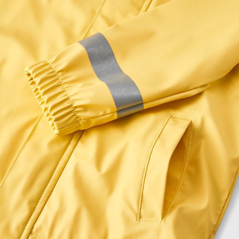 slide 4 of 4, Baby Solid Rain Coat - Cat & Jack™ Yellow 18M: Water-Resistant, Hooded, Reflective Details, Elastic Cuffs, 1 ct