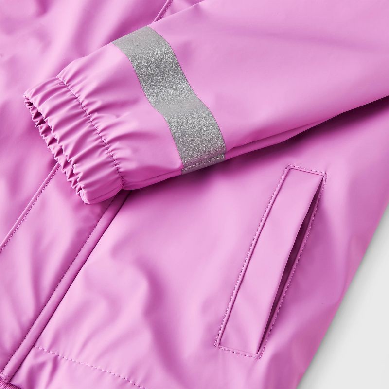 slide 4 of 4, Toddler Solid Rain Coat - Cat & Jack™ Mauve 18M: Water-Resistant, Hooded, Elastic Cuffs, Reflective Details, 1 ct