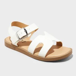 Kids' Mari Ankle Strap Sandals - art class™ White 4: Open Toe, Buckle Closure, Textured Outsole, Material