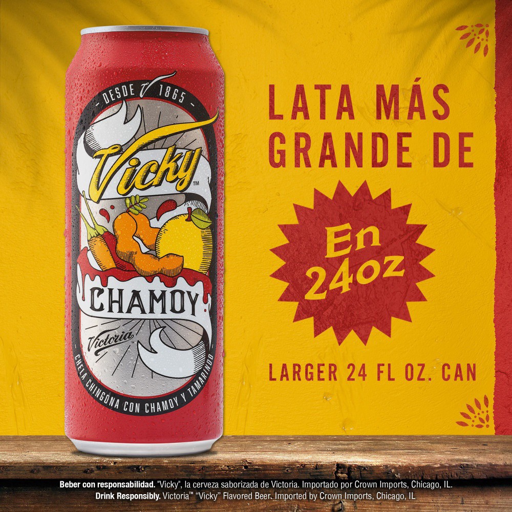 slide 6 of 7, Victoria Vicky Chamoy Mexican Import Flavored Beer, 24 fl oz Can, 3.5% ABV, 24 fl oz