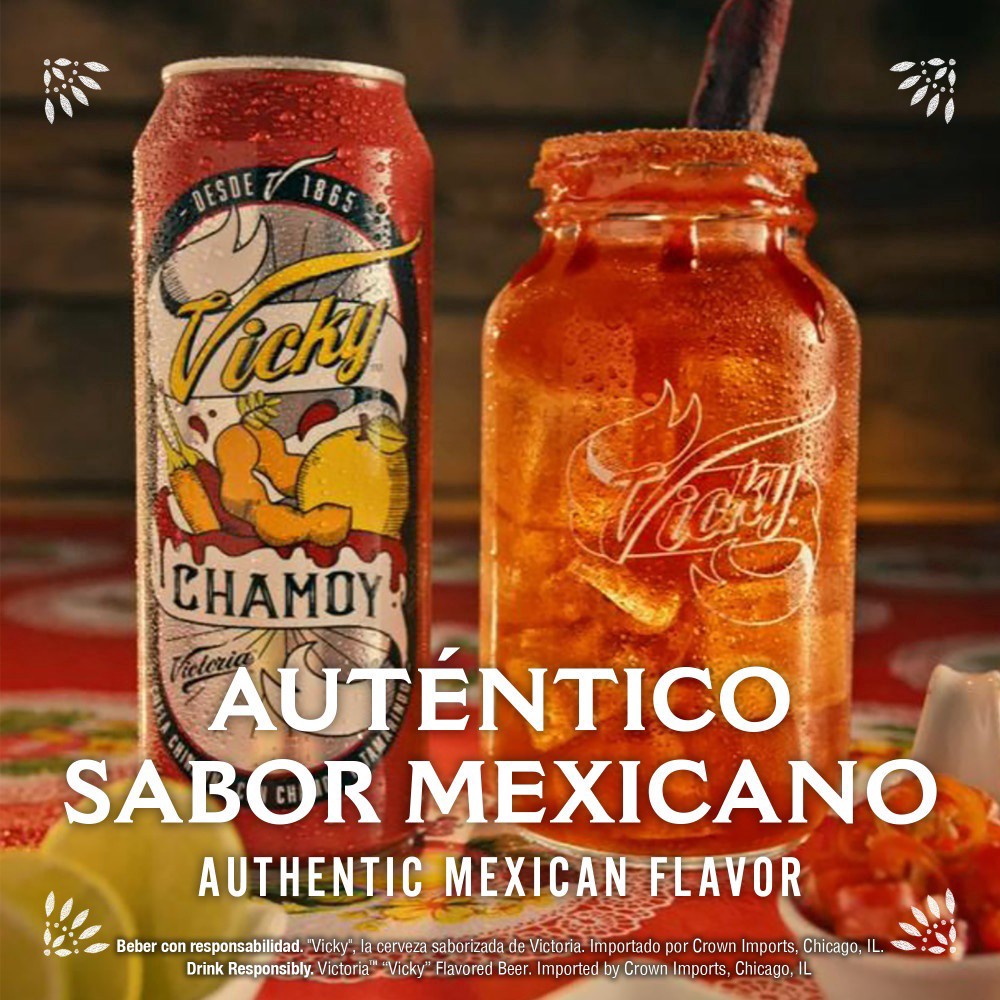 slide 2 of 7, Victoria Vicky Chamoy Mexican Import Flavored Beer, 24 fl oz Can, 3.5% ABV, 24 fl oz