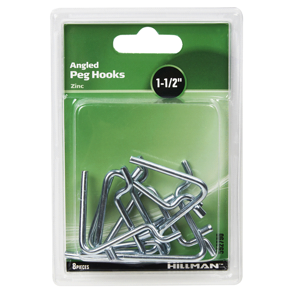 slide 1 of 1, Hillman Angled Peg Hooks 1-1/2'', 8 ct