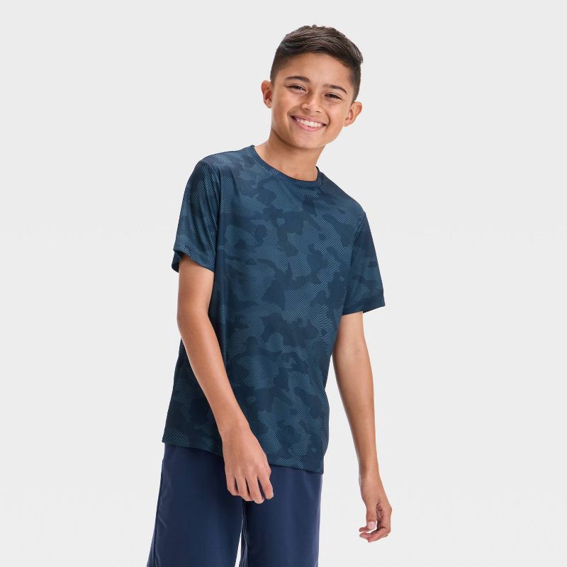 slide 1 of 3, Boys' Printed Athletic T-Shirt - All In Motion™ Blue Camo XL, 1 ct