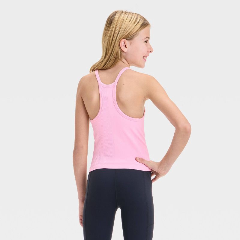 slide 2 of 3, Girls' Seamless Crop Tank Top - All In Motion™ Pink XL: Fit, Midweight Knit, Pullover, Sleeveless Design, 1 ct