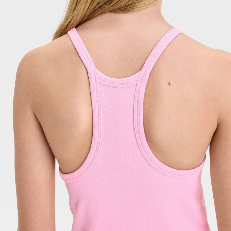 slide 3 of 3, Girls' Seamless Crop Tank Top - All In Motion™ Pink XL: Fit, Midweight Knit, Pullover, Sleeveless Design, 1 ct