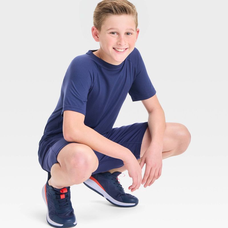 slide 3 of 3, Boys' Raglan Active T-Shirt - All In Motion™ Navy Blue S: Lightweight Mesh, Fit, Short Sleeve, 1 ct