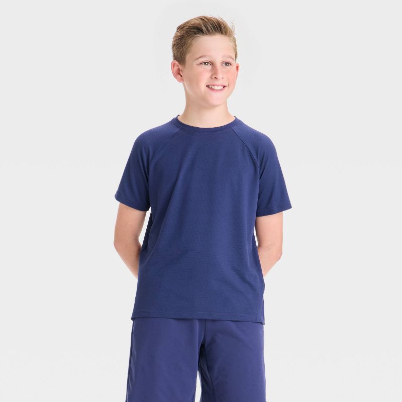slide 1 of 3, Boys' Raglan Active T-Shirt - All In Motion™ Navy Blue S: Lightweight Mesh, Fit, Short Sleeve, 1 ct
