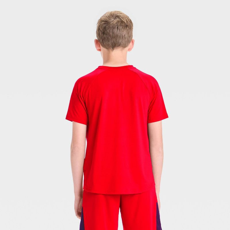 slide 2 of 3, Boys' Raglan Active T-Shirt - All In Motion™ Red S: Lightweight Mesh, Fit, Short Sleeve, Below Waist Length, 1 ct
