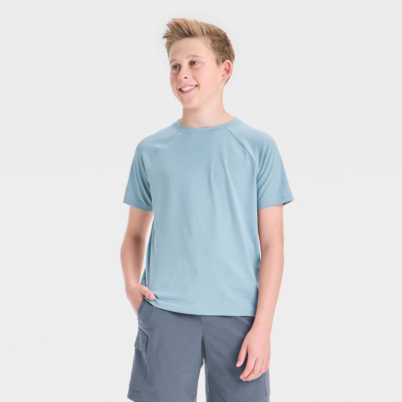 slide 1 of 3, Boys' Raglan Active T-Shirt - All In Motion™ Light Blue S: Lightweight Mesh, Fit, Short Sleeve, 1 ct