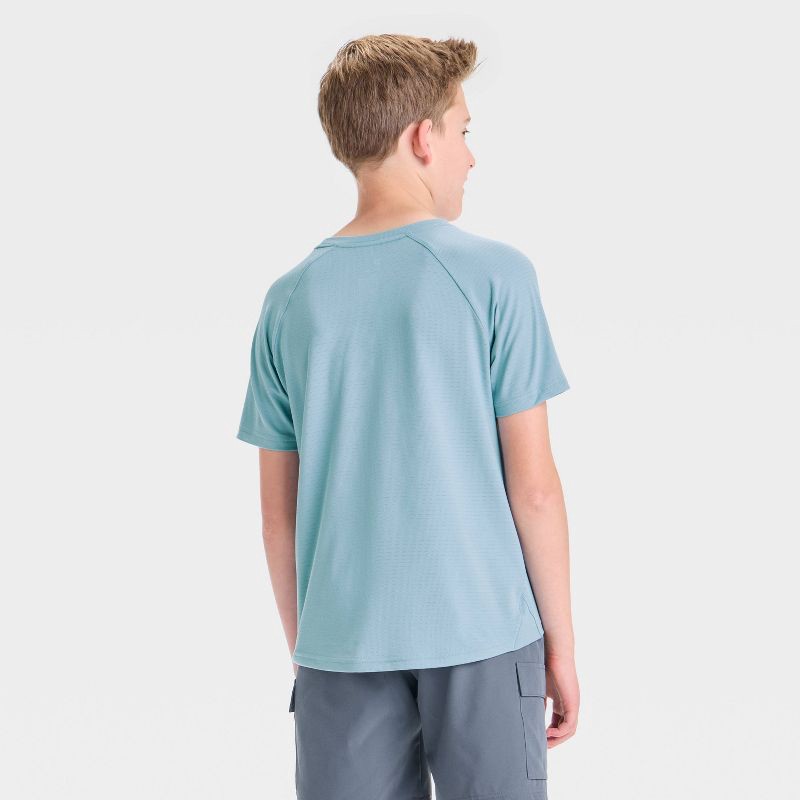 slide 2 of 3, Boys' Raglan Active T-Shirt - All In Motion™ Light Blue XL: Recycled Polyester Mesh, Spandex, Lightweight, Short Sleeve, 1 ct