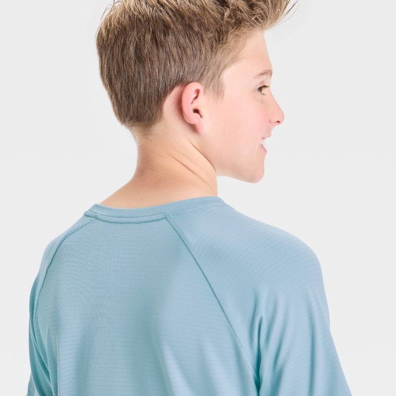 slide 3 of 3, Boys' Raglan Active T-Shirt - All In Motion™ Light Blue XL: Recycled Polyester Mesh, Spandex, Lightweight, Short Sleeve, 1 ct