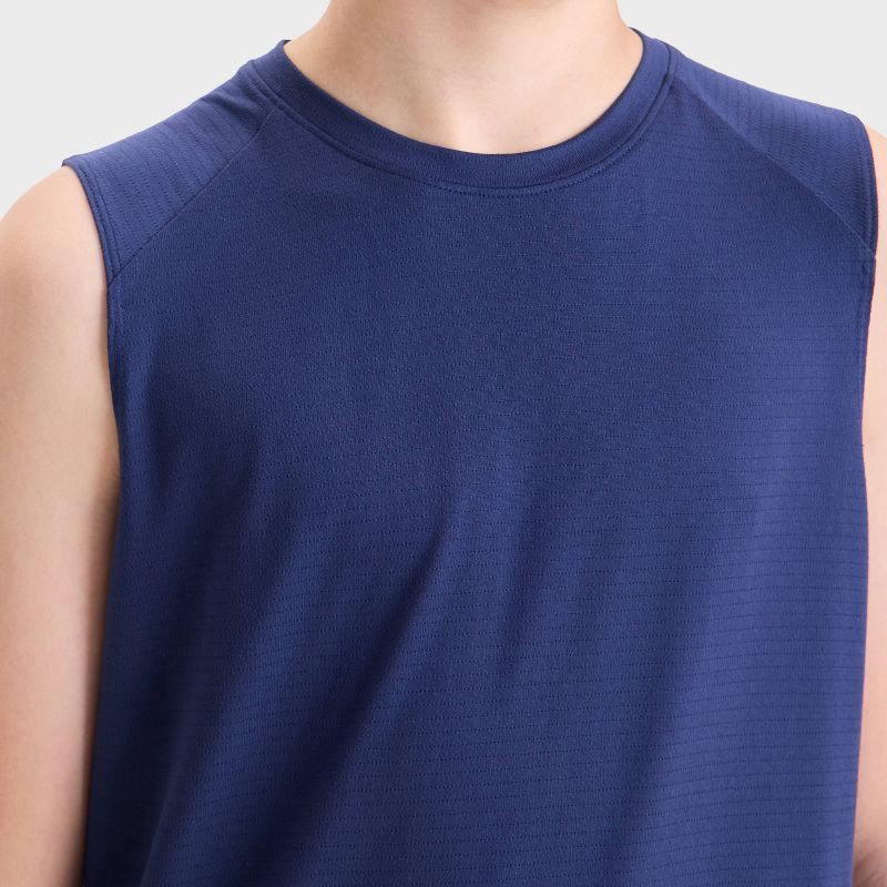 slide 3 of 3, Boys' Raglan Active Tank Top - All In Motion™ Navy Blue XL: Recycled Polyester, Spandex, Lightweight, Pullover, Below Hip, 1 ct