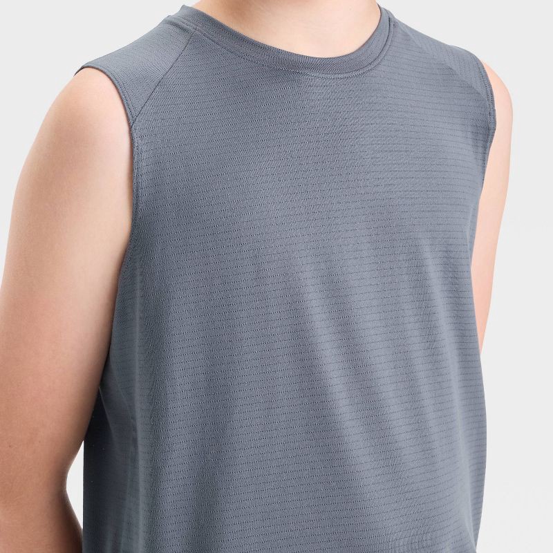 slide 3 of 3, Boys' Raglan Active Tank Top - All In Motion™ Dark Gray S: Lightweight Sleeveless Knit Wear, 1 ct