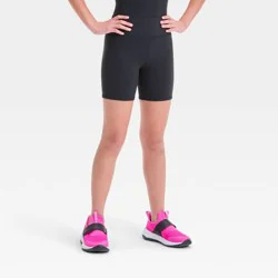 Girls' Bike Shorts - All In Motion™ Black M: Recycled Polyester, Spandex, Moisture Wicking, Quick Drying