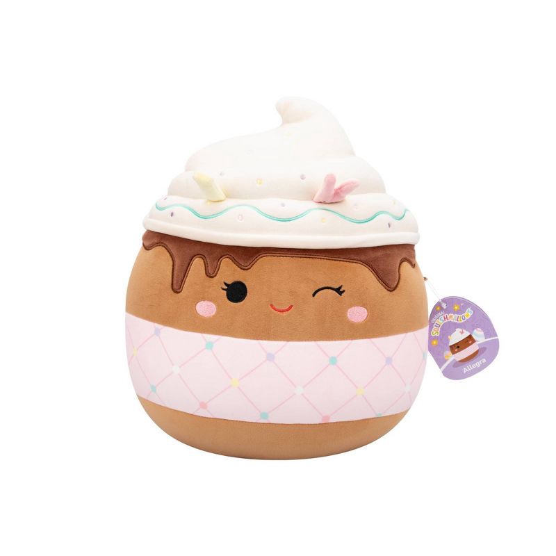 slide 2 of 11, Squishmallows 12" Allegra Winking Chocolate Frappe with Pink Quilted Sleeve, 1 ct