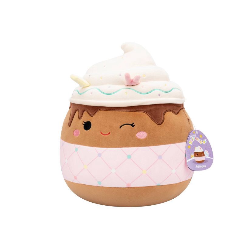 slide 5 of 11, Squishmallows 12" Allegra Winking Chocolate Frappe with Pink Quilted Sleeve, 1 ct