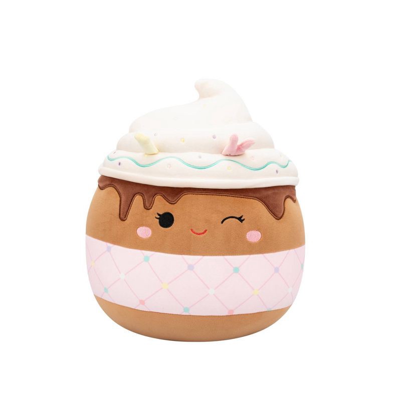 slide 1 of 11, Squishmallows 12" Allegra Winking Chocolate Frappe with Pink Quilted Sleeve, 1 ct
