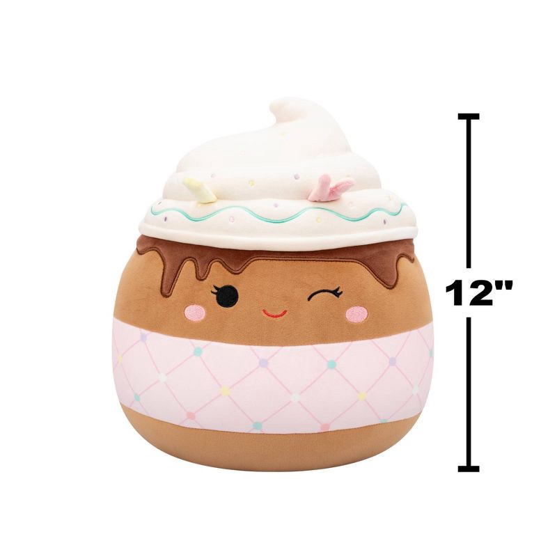 slide 9 of 11, Squishmallows 12" Allegra Winking Chocolate Frappe with Pink Quilted Sleeve, 1 ct