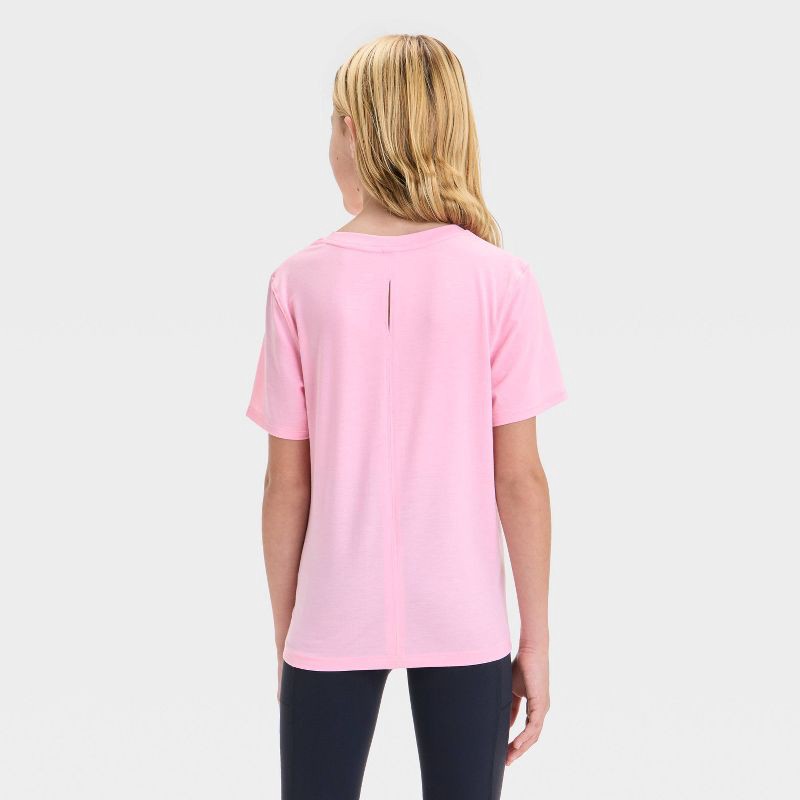 slide 2 of 3, Girls' Short Sleeve Gym T-Shirt - All In Motion™ Pink XL: Recycled Polyester Blend, Crew Neck, Jersey Fabric, Machine Washable, 1 ct