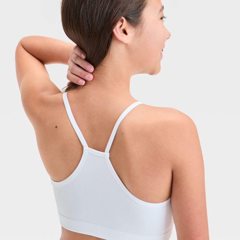 slide 3 of 3, Girls' Seamless Sports Bra - All In Motion™ White XL: Racerback, Pullover, Removable Cup, Knit Fabric, 1 ct