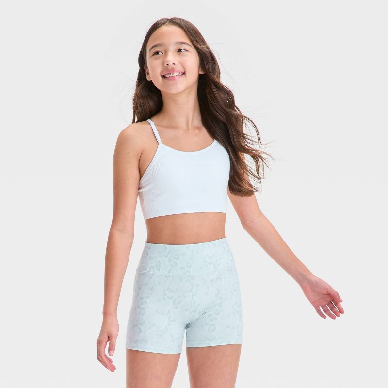 slide 1 of 3, Girls' Seamless Sports Bra - All In Motion™ White XL: Racerback, Pullover, Removable Cup, Knit Fabric, 1 ct