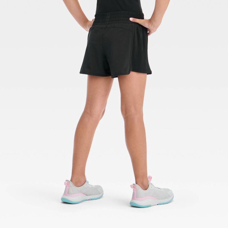 slide 2 of 3, Girls' Active Light Side Pleated Woven Shorts - All In Motion™ Black XS: Moisture Wicking, Quick Dry, 4-Way Stretch, 1 ct