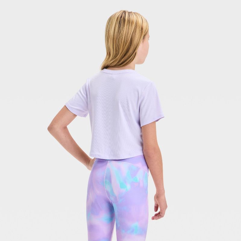 slide 2 of 3, Girls' Twist Front Ribbed T-Shirt - All In Motion™ Light Purple L: UPF 50+, Cropped Top, 1 ct