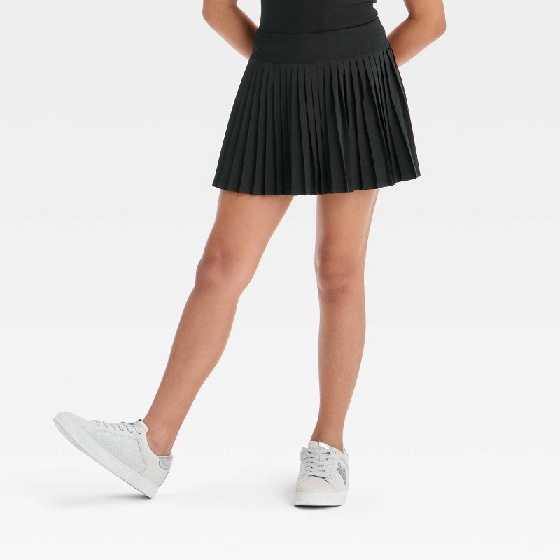 slide 1 of 3, Girls' Active Light Pleated Skort - All In Motion™ Black S: Moisture Wicking, Quick Dry, 4-Way Stretch, 1 ct
