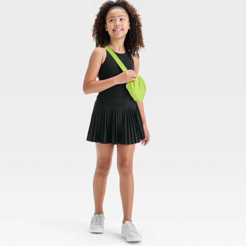 slide 3 of 3, Girls' Active Light Pleated Skort - All In Motion™ Black XL: Moisture Wicking, Quick Dry, 4-Way Stretch, Built-in Shorts, 1 ct
