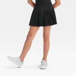Girls' Active Light Pleated Skort - All In Motion™ Black XL: Moisture Wicking, Quick Dry, 4-Way Stretch, Built-in Shorts