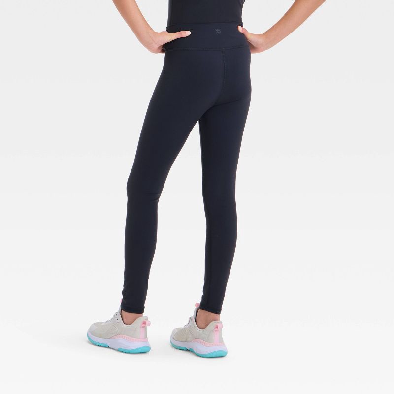 slide 2 of 3, Girls' Everyday Soft Crossover Waistband Leggings - All In Motion™ Black XL: Moisture Wicking, High Rise, Pull-On, Knit, 24.5" Inseam, 1 ct