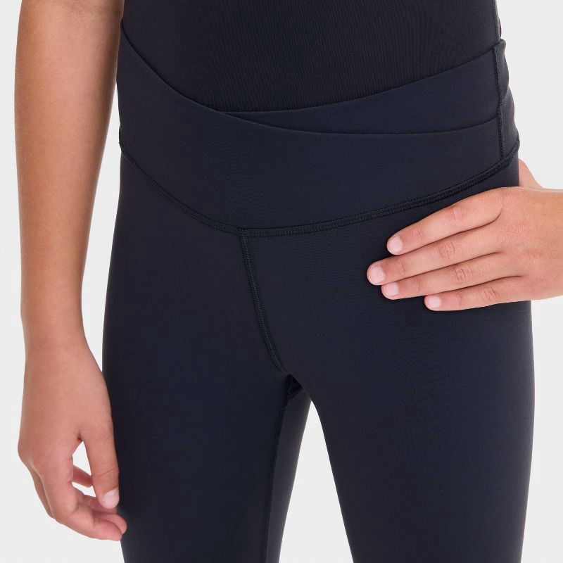 slide 3 of 3, Girls' Everyday Soft Crossover Waistband Leggings - All In Motion™ Black XL: Moisture Wicking, High Rise, Pull-On, Knit, 24.5" Inseam, 1 ct