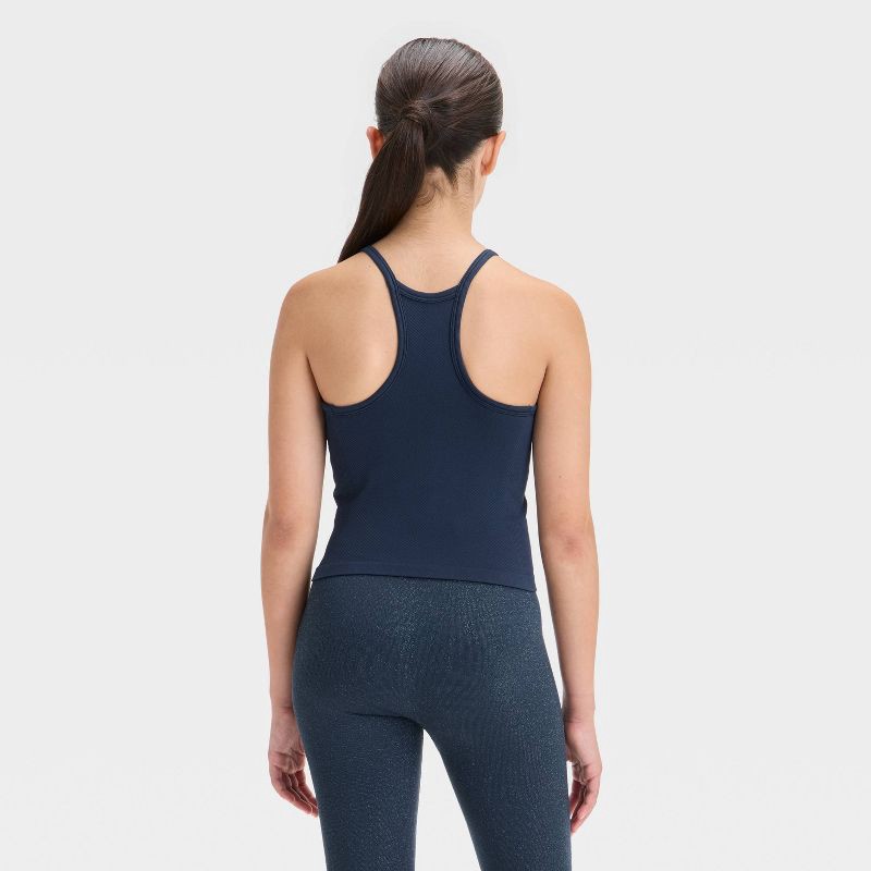 slide 2 of 3, Girls' Seamless Crop Tank Top - All In Motion™ Navy Blue XS: Fit, Midweight Knit, Pullover, Sleeveless, 1 ct