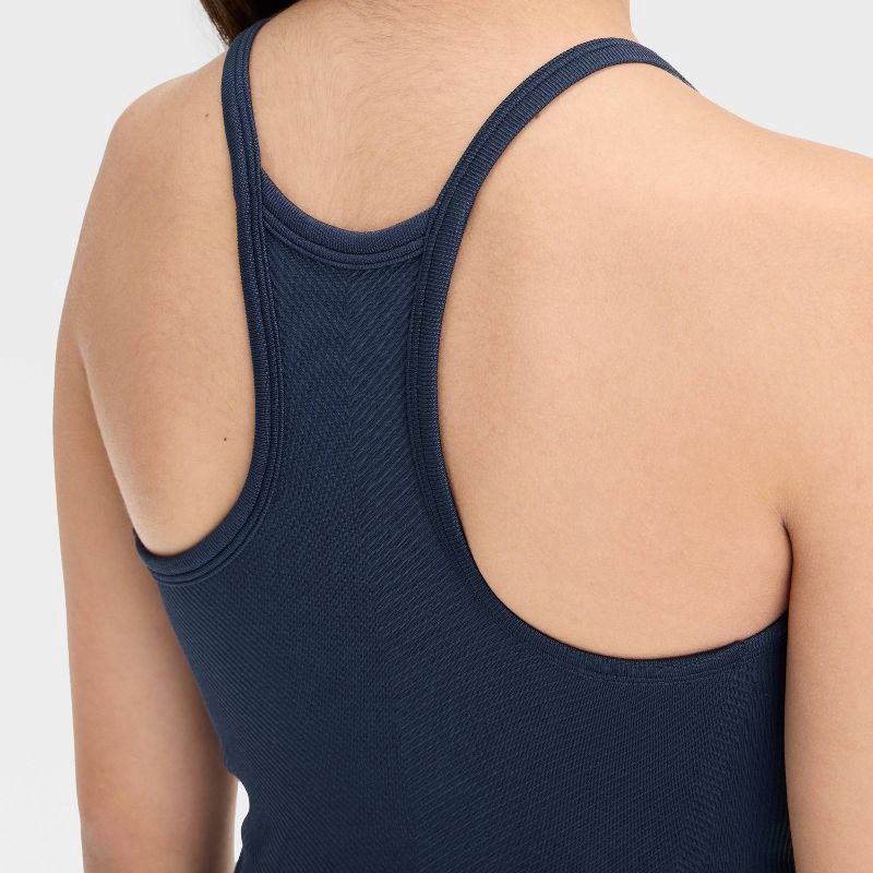 slide 3 of 3, Girls' Seamless Crop Tank Top - All In Motion™ Navy Blue XS: Fit, Midweight Knit, Pullover, Sleeveless, 1 ct