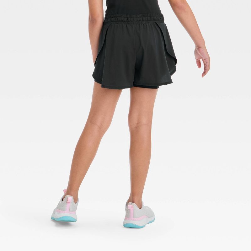 slide 2 of 3, Girls' Flowy Shorts - All In Motion™ Black M: Recycled Polyester, Spandex, Adjustable Waistband, 1 ct