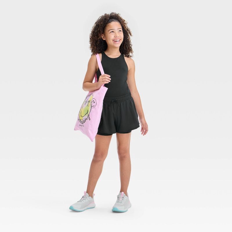 slide 3 of 3, Girls' Flowy Shorts - All In Motion™ Black L: Lightweight, Adjustable Waistband, Mid Rise, Poplin, 1 ct