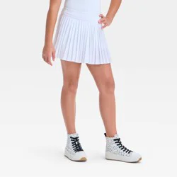 Girls' Active Light Pleated Skort - All In Motion™ White S: Recycled Polyester, Spandex, Built-in Shorts