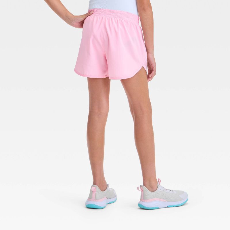 slide 2 of 3, Girls' Run Shorts - All In Motion™ Pink M: Recycled Polyester, Lightweight, Mid Rise, Elastic Waistband, 1 ct