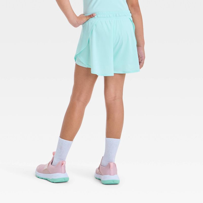slide 2 of 3, Girls' Flowy Shorts - All In Motion™ Light Teal Green XS: Recycled Polyester, Spandex, Adjustable Waistband, 1 ct