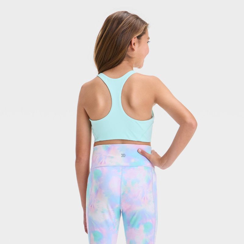slide 2 of 3, Girls' Racerback Sports Bra - All In Motion™ Light Teal Green L: Moisture Wicking, Flat Seams, Pullover, 1 ct