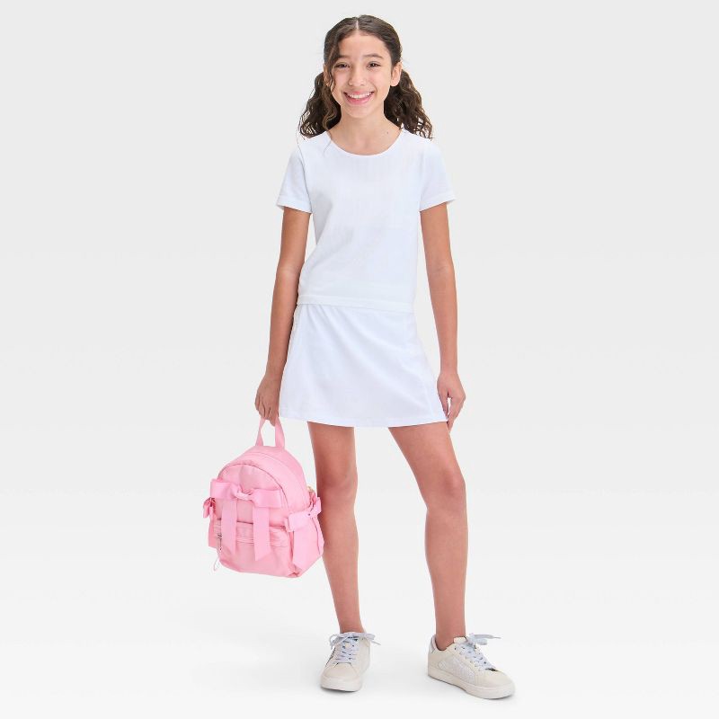 slide 3 of 3, Girls' Active Light Woven Skort - All In Motion™ White S: Recycled Polyester, Spandex, Elastic Waistband, Built-in Shorts, 1 ct