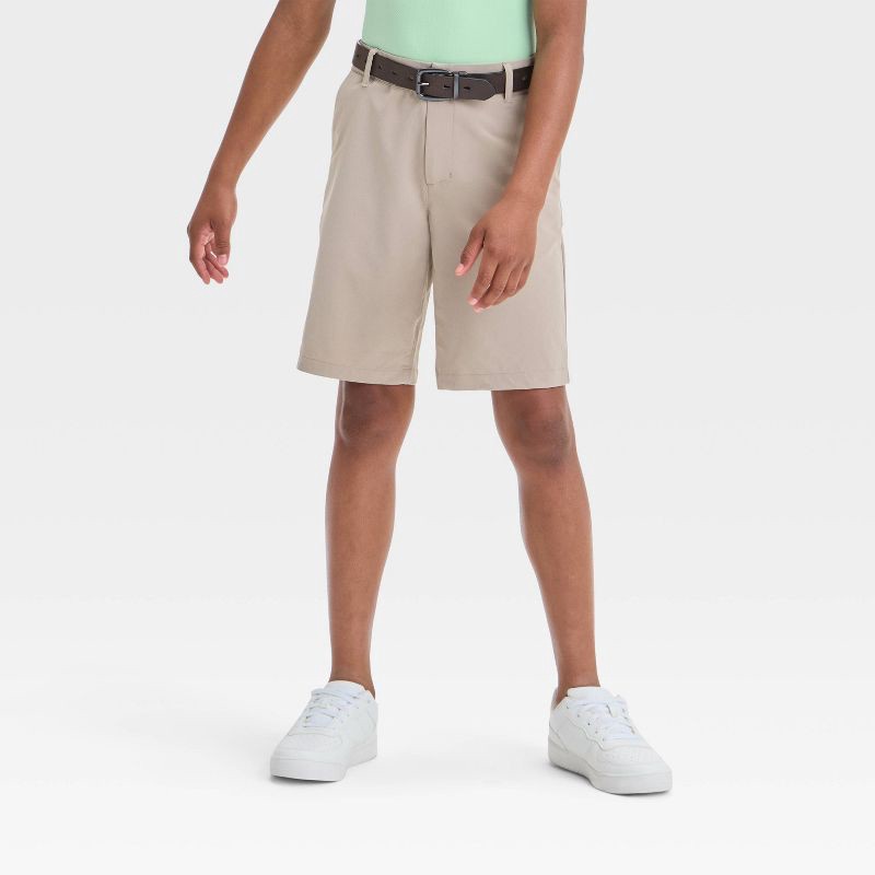 slide 1 of 3, Boys' Golf Shorts - All In Motion™ Tan 12: UPF 50+ Protection, 4-Way Stretch, Recycled Polyester, Lightweight Fabric, 1 ct