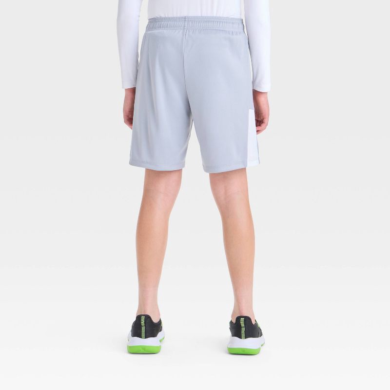 slide 2 of 3, Boys' Training Shorts - All In Motion™ Gray XL: Recycled Polyester, Extra Lightweight, Flexible Drawstring, 8" Inseam, 1 ct