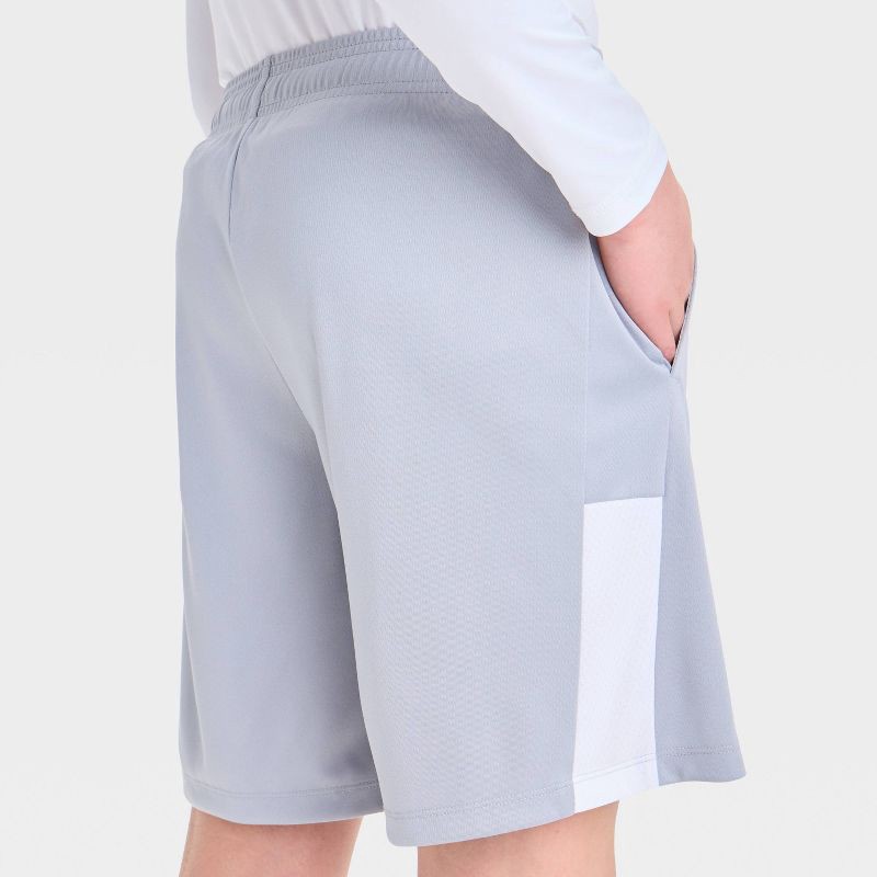 slide 3 of 3, Boys' Training Shorts - All In Motion™ Gray XL: Recycled Polyester, Extra Lightweight, Flexible Drawstring, 8" Inseam, 1 ct