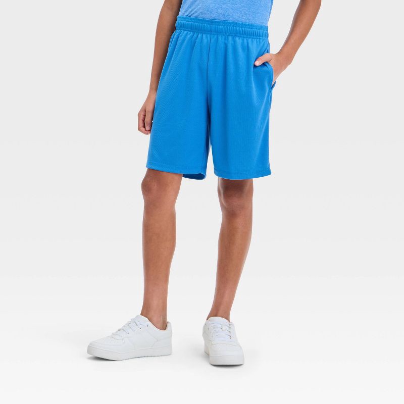 slide 1 of 3, Boys' Mesh Shorts - All In Motion™ Aqua Blue S: Recycled Polyester, Extra Lightweight, , Elastic Waistband, 1 ct
