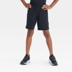 Boys' Active Light Woven Shorts - All In Motion™ Black M: Recycled Polyester, Spandex, UPF 50+, Zippered Pocket, Elastic Waistband
