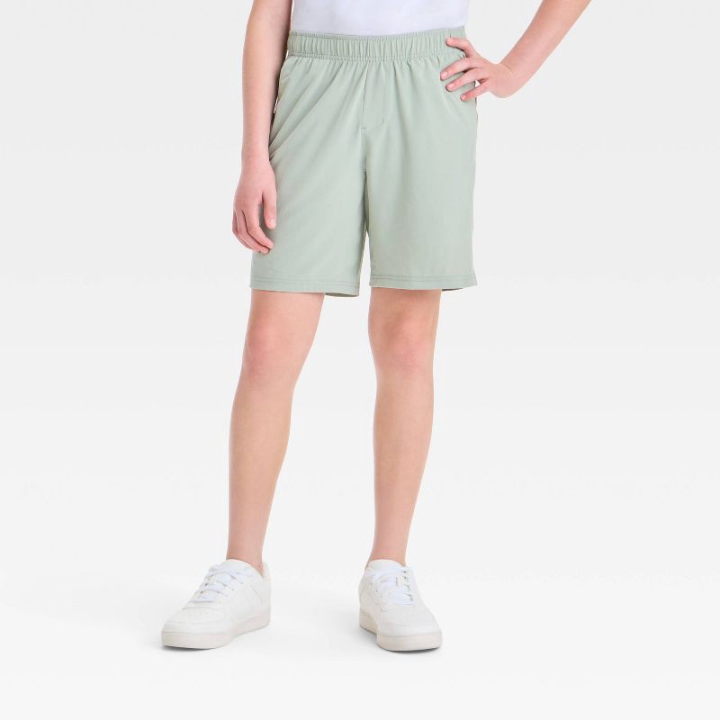 slide 1 of 3, Boys' Active Light Shorts - All In Motion™ Gray XS: Recycled Polyester, Spandex, UPF 50+, Zippered Pocket, 1 ct